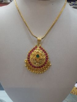 22. Hand made locket with art ruby and emerald with chain